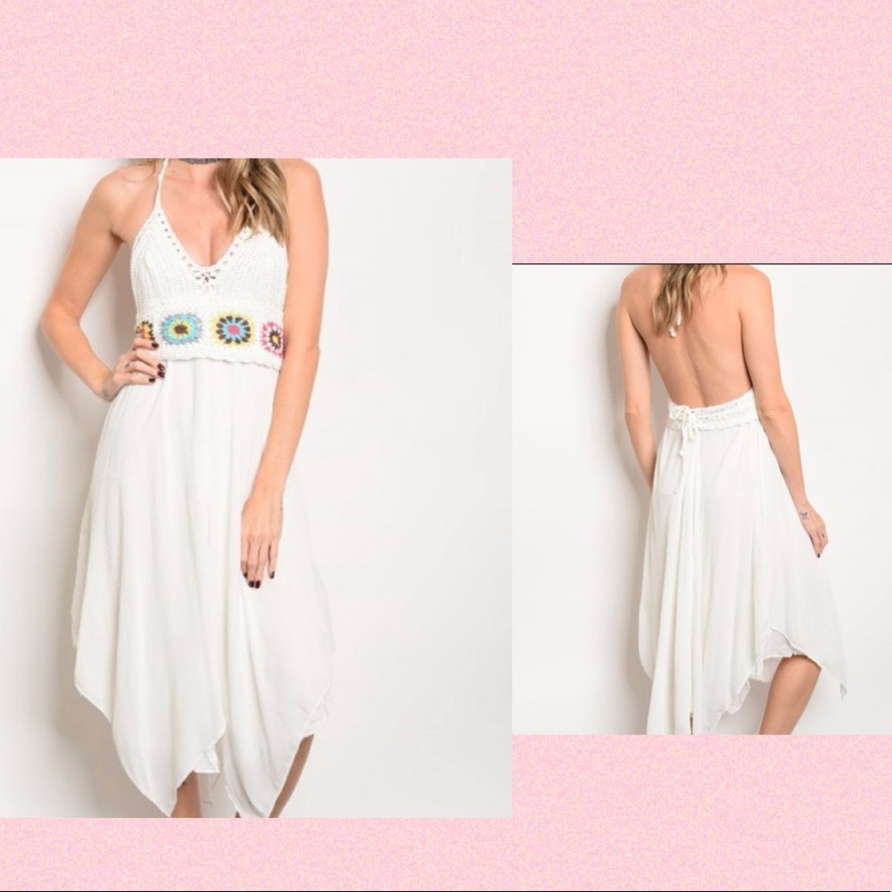 Bohemian Crochet Dress w/Delicate Floral Detailing